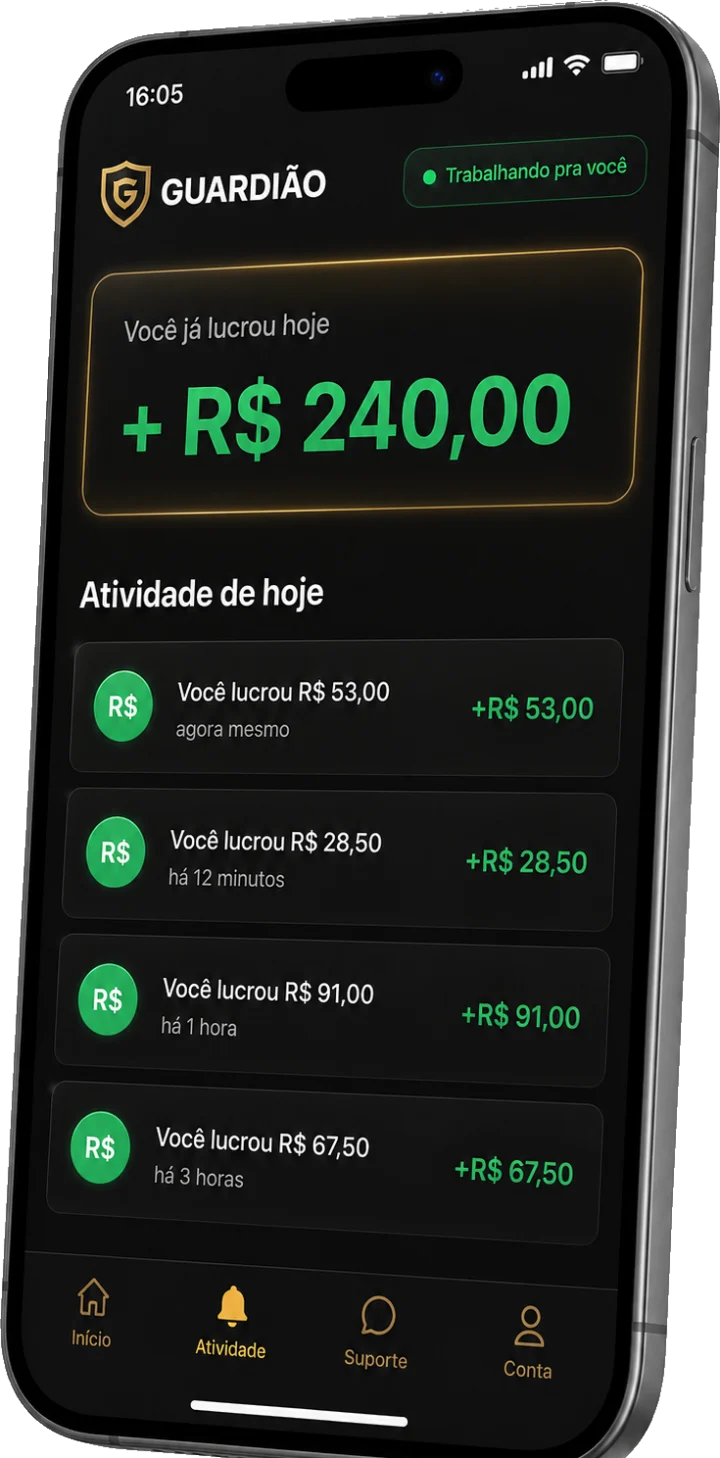 Tela: feed de lucros do GUARDIÃO
