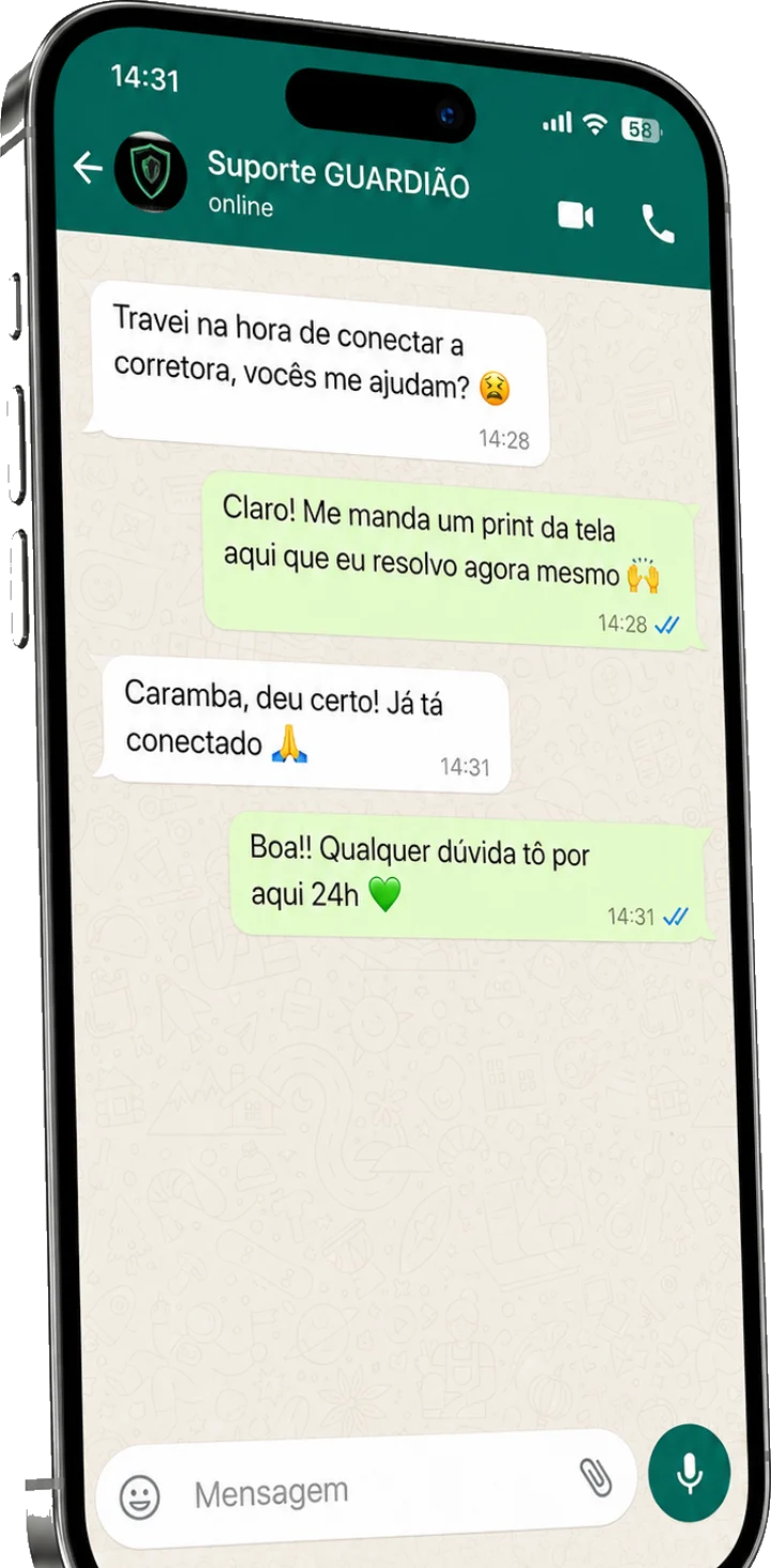 Conversa de suporte no WhatsApp