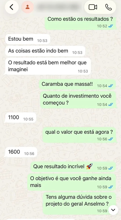 Conversa no WhatsApp: cliente começou com 1.100 e está com 1.600
